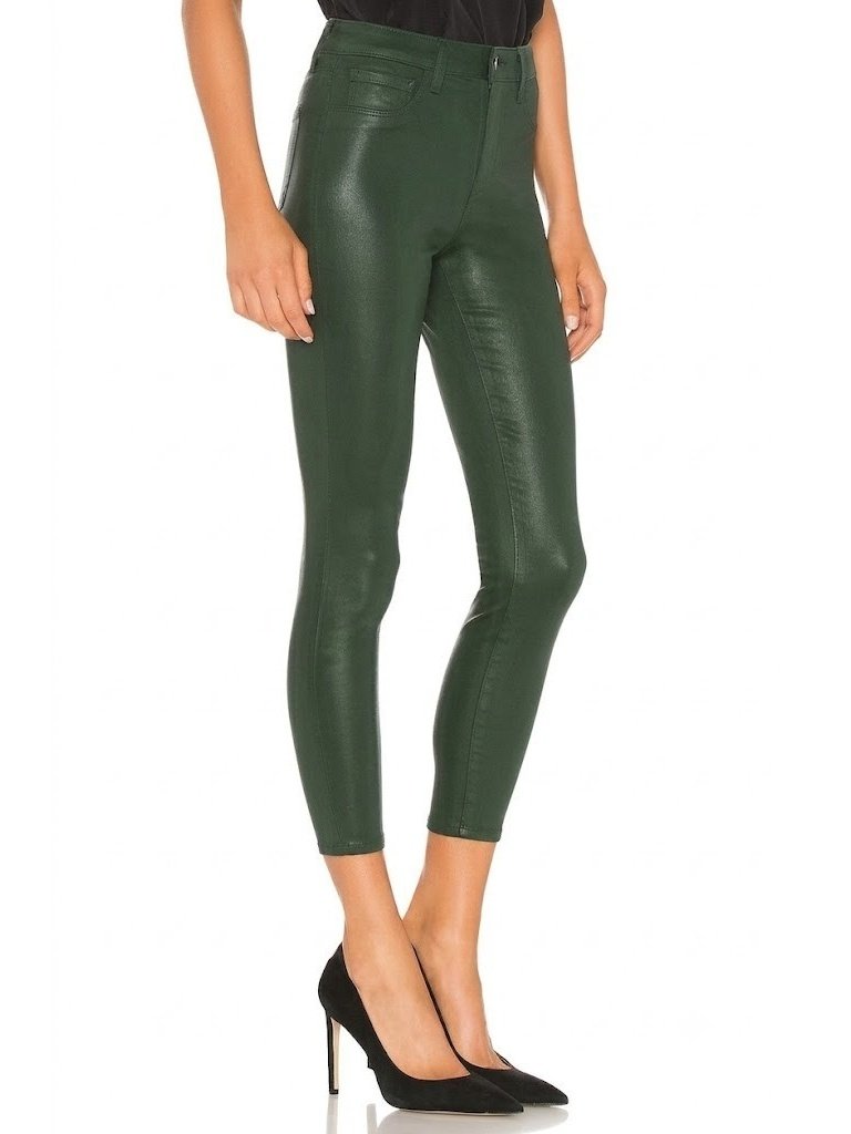Nwt L'agence Margot In Moss Coated Green High Rise Skinny Stretch Crop Jeans 27